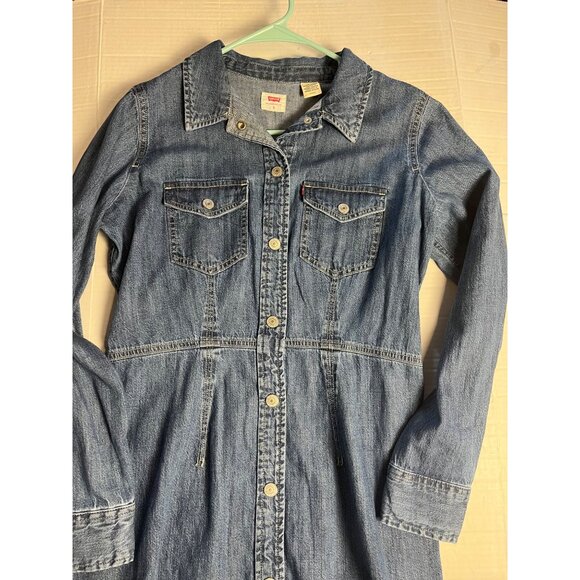 Levis Denim Otto Western Dress Button-snap Up Front Long Sleeve Mini Cut Small - Picture 8 of 14